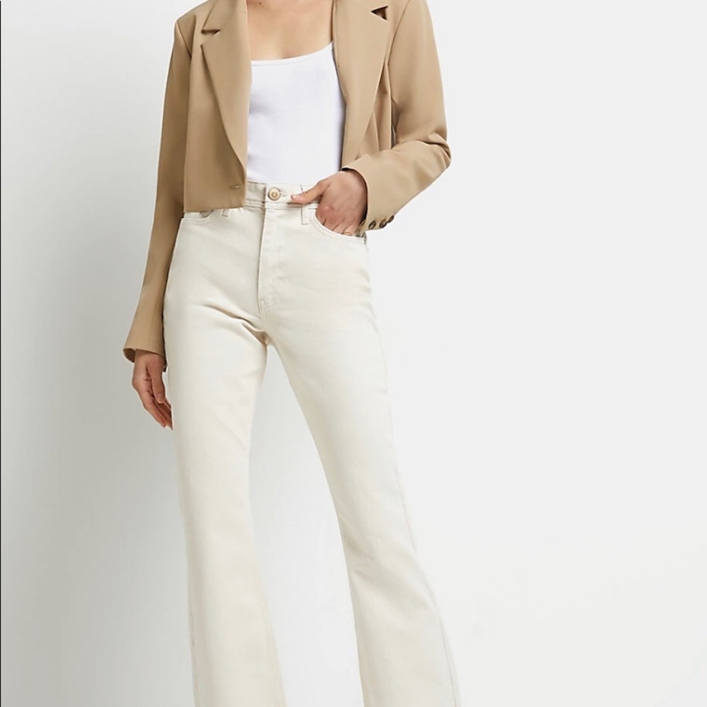 River Island cream flare denim pants